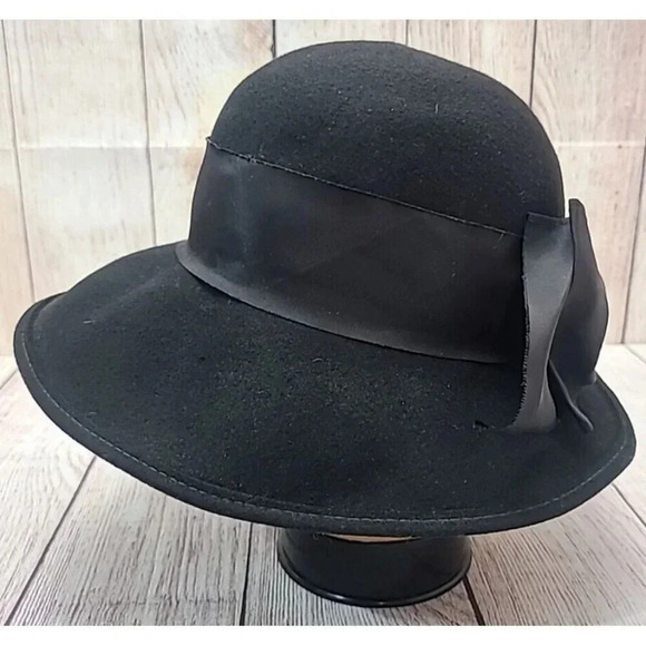 Vintage Bollman Importina Women's Fedora Style Hat One Size Bow Black Wool USA - Picture 3 of 9
